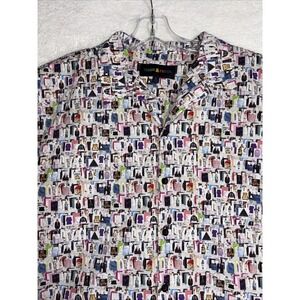 Teddy Fresh Multicolor All Over Photo Print Short Sleeve Button Up Men's Large